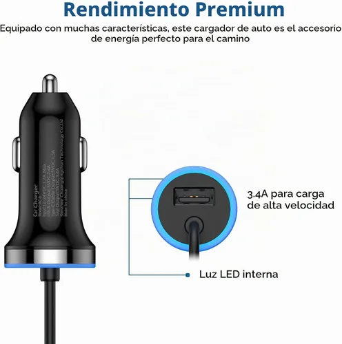 Vista 2 de Cargador de coche USB C, adaptador de coche de carga rápida de 3.4 A+cable tipo C de 3 pies para Samsung Galaxy S25 S24 S23 S22 S21 S20 S10 Note 20