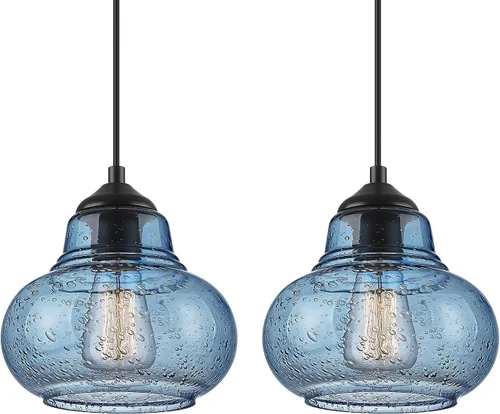 Vista 10 de ELYONA Paquete de 2 Luces Colgantes de Vidrio Burbuja, Lámpara Colgante Vintage de 8 Pulgadas de Vidrio Granulado, Luminarias Colgantes Industriales