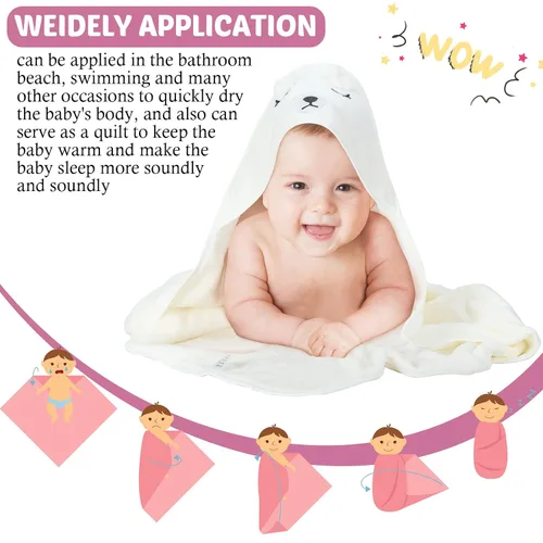 Vista 6 de Eccliy Paquete de 4 toallas de baño para bebé, cara de animal, forro polar coral, poncho para niño y niña (gatito, cachorro, oso, elefante)