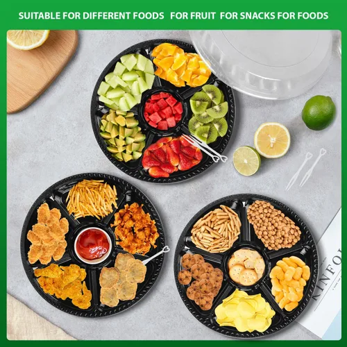 Vista 5 de Bandeja de plástico para aperitivos con tapa, resistente, reciclable de 12 pulgadas, bandejas para aperitivos de frutas vegetarianas, recipientes