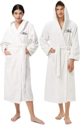 Vista 12 de AW BRIDAL 2Pcs His and Hers Robes, Mr and Mrs Matching Bathrobe for Couples Falcon Robe - Monograma blanco suyo/para ella