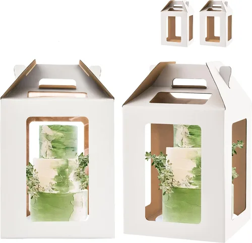 Vista 9 de XININSUN Cajas para pasteles altas de 10 pulgadas con ventanas, 10x10x12 Transportador de pasteles alto, Caja para pasteles escalonados, Caja