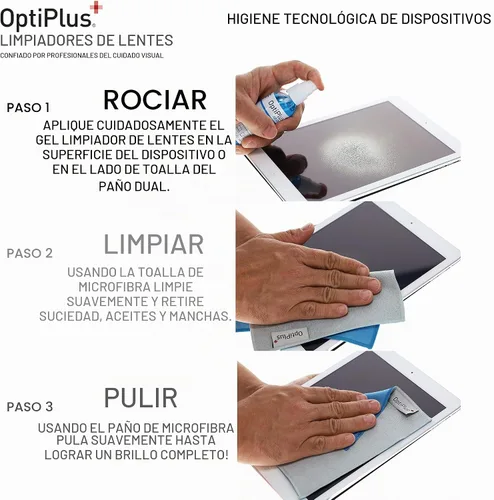 Vista 4 de OptiPlus Kit de limpieza de lentes de gel de 2 onzas Limpiador de lentes de gel antirreflectante y paño de microfibra de doble propósito Gel Ar