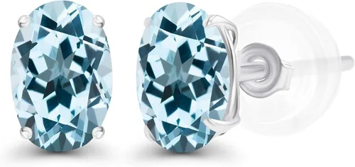 Vista 46 de Aretes de plata de ley 925 maciza chapados en oro de 0.276 x 0.197 in ovalados con piedra natal genuina para mujer, aretes de tuerca con piedras