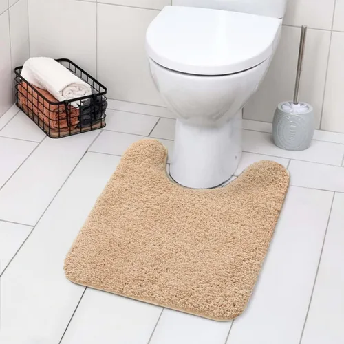 Vista 6 de Seavish Alfombra de baño de contorno beige de lujo, alfombras de baño peludas de 19.6 x 19.6 pulgadas, antideslizante, eficiente, absorbente
