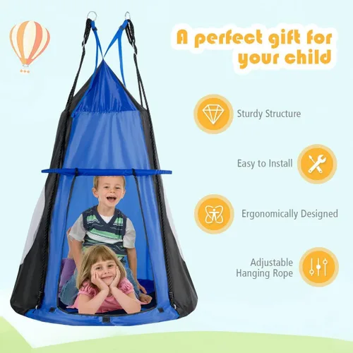 Vista 4 de Silla hamaca colgante 2 en 1 para niños, asiento de tienda de campaña para uso en interiores y exteriores, perfecto para niños, adultos, soporta 330