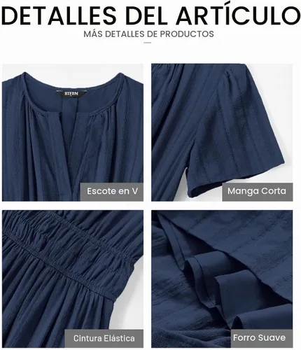 Vista 4 de BTFBM - Vestido largo casual de verano 2026 para mujer, vestido ligero de Azul marino