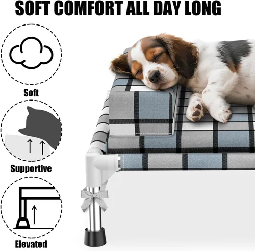Vista 2 de Tapete elevado para perro – Cama elevada para perros con cojín y cojín elevado para mascotas, sofá cama con almohada y tapete para interiores
