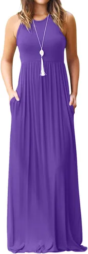 Vista 10 de DEARCASE Vestido largo de verano sin mangas para mujer, con bolsillos E10-floral Negro Azul