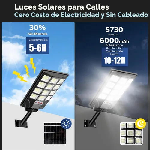 Vista 3 de Luces solares de calle para exteriores impermeables, luces LED de 20000 lm, 6500 K, con sensor de movimiento, luces de inundación solares