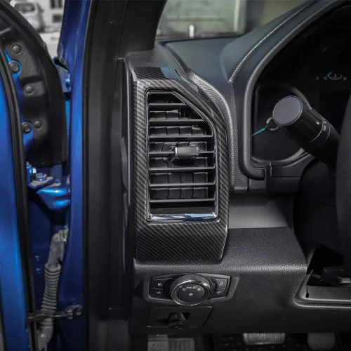 Vista 4 de Keptrim Dash - Recorte de ventilación de salida de aire acondicionado para Ford F-150 2015-2020, fibra de carbono ABS, 3 piezas