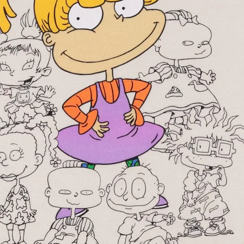 Vista 4 de Nickelodeon Camisa de moda para mujer de los años 90, Rugrats, Angelica and Chuckie - Camiseta de manga corta con dobladillo curvado delantero