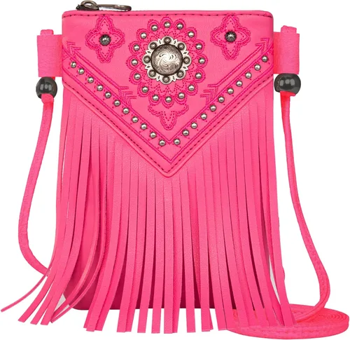 Vista 10 de Montana West Bolsos pequeños cruzados para mujeres estilo occidental con monedero para teléfono celular Aa-negro.