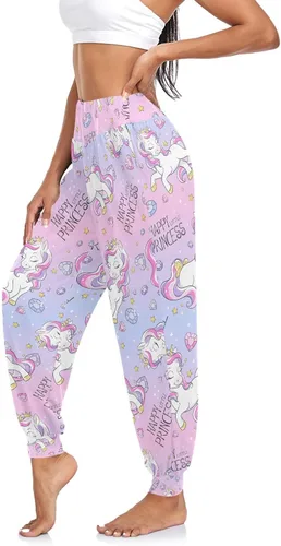 Vista 5 de Pantalones de unicornio rosa para mujer, pantalones deportivos de cintura alta para mujer, pantalones de harén cómodos para descansar, bailar, yoga