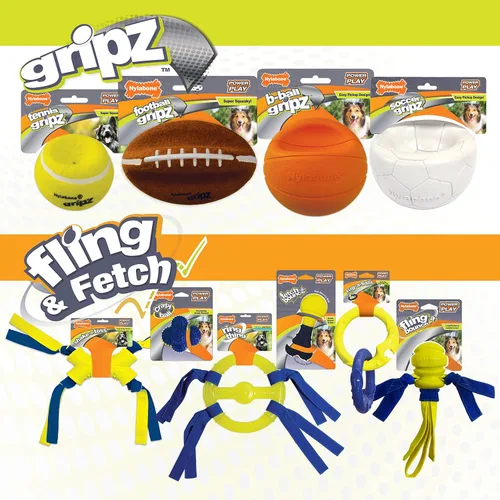 Vista 6 de Nylabone Power Play Gripz Pelota de fútbol de fieltro con cuerda de agarre de goma, pelota con pito para perros, mediana (1 unidad)