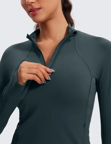 Vista 5 de CRZ YOGA Butterluxe - Camisas de entrenamiento de manga larga para mujer, con cremallera de medio cuarto, camiseta atlética con cuello para otoño