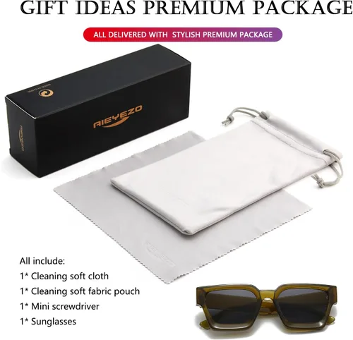 Vista 115 de AIEYEZO Gafas de sol cuadradas para mujeres y hombres, gafas de sol cuadradas con montura gruesa, estilo de diseñador simple