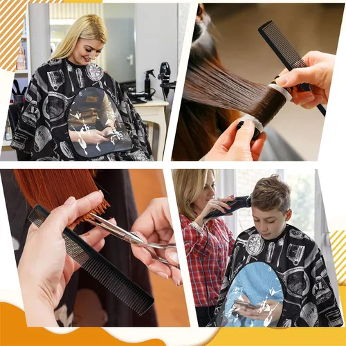 Vista 6 de FEBSNOW - Capa de barbero con ventana transparente y cepillo para el cuello Professional Large Hair Cutting Cape, Water Repellent Fabric, 55 x 66