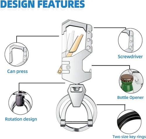 Vista 4 de Mtverver Heavy Duty Key Chain with (1 key ring and 1 D-ring),Bottle Opener,Carabiner Car Key Chains