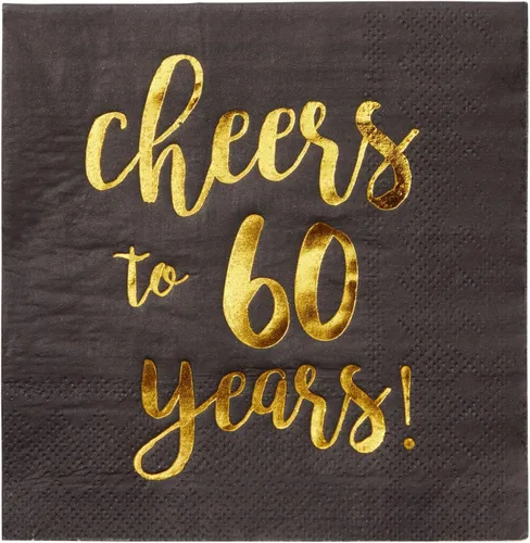 Vista 4 de BLUE PANDA Servilletas de cóctel con texto en inglés «Cheers to 60 Years» – Servilletas de fiesta de 60 cumpleaños – Decoración de 60 aniversario
