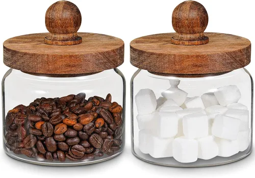 Vista 6 de Tarro de vidrio de 40 onzas con tapa de rosca de madera, recipiente hermético de 40.6 fl oz, recipiente de azúcar transparente para almacenamiento