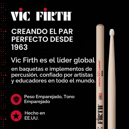 Vista 9 de Baquetas con punta de nailon Vic Firth American Classic 5AN