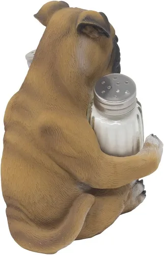 Vista 4 de Boxer Puppy - Juego de salero y pimentero de cristal con soporte de exhibición decorativo, figura para decoración de cocina, estantes de especias