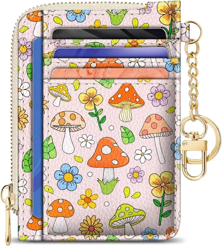 Vista 24 de GIANCOMICS Cartera delgada con tarjetero para mujer, funda pequeña con bloqueo Rfid, llavero de bolsillo delgado con cremallera curvada, tarjetero