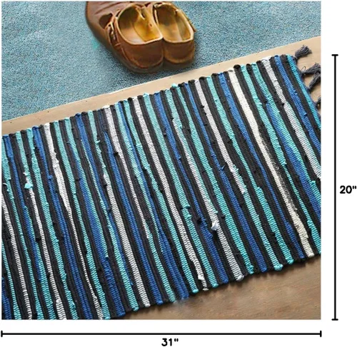 Vista 3 de Chindi - Alfombra de trapo, lavable a máquina, reversible, de algodón, tejida a mano, multicolor, a rayas, para dormitorio, sala de estar, cocina