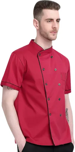 Vista 2 de XINFU Abrigo de Chef Unisex Manga LargaManga Corta Doble Botonadura Uniforme de Chef de Cocina