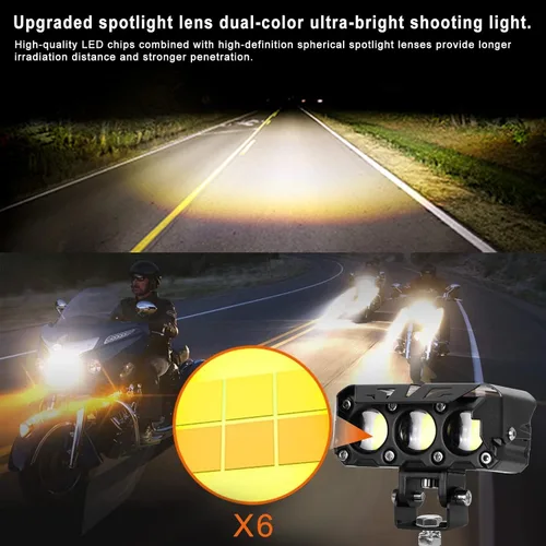 Vista 6 de KAWELL Luz de conducción LED de 60 W, luz antiniebla auxiliar, foco LED, IP68, impermeable, doble color, luz de trabajo LED para motocicleta