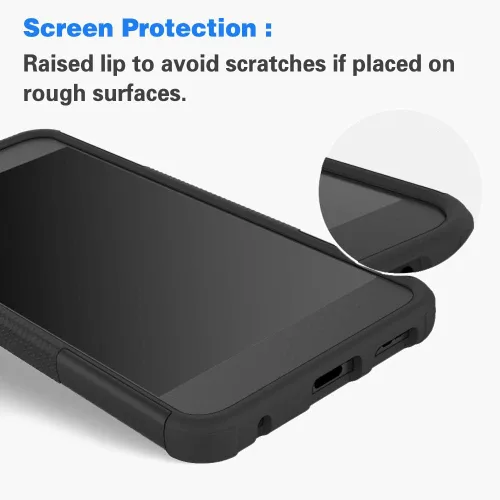 Vista 5 de Funda para teléfono Moto E6 Plus con protector de pantalla de vidrio templado y soporte, accesorios de protección híbrida dura, resistente, Negro