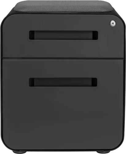 Vista 5 de Laura Davidson Furniture STOCKPILE - Mini archivador móvil con 2 cajones con asiento magnético extraíble, versión corta, archivador de metal, Negro