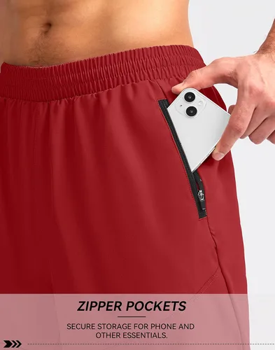 Vista 4 de Pudolla Pantalones cortos de correr para hombre, 5 pulgadas, ligeros, para gimnasio, entrenamiento, atlético, casual, con bolsillos con cremallera