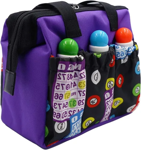 Vista 7 de Yuanhe Bingo Dauber Tote Bag - Bolsa de 6 bolsillos con patrón de bingo, Negro -, Bolso