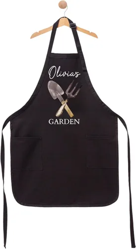 Vista 6 de Delantal de jardín personalizado con nombre: delantal de jardinería personalizado para mujeres, hombres y niños, delantal ajustable hecho a mano