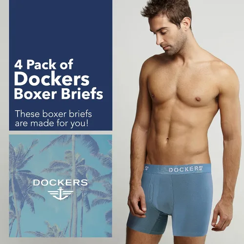 Vista 2 de Dockers Calzoncillos tipo bóxer elásticos de algodón para hombre, paquete de 4