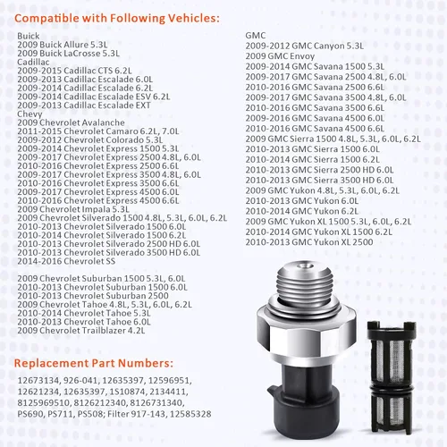 Vista 4 de Sensor de presión de aceite de motor compatible con Chevy Silverado 1500 2500 3500 2003-2008, Suburban, Yukon, Avalanche, Impala, Tahoe, GMC