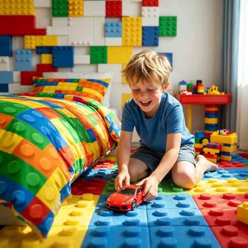 Vista 4 de BlessLiving Ropa de cama de bloques de construcción para niños: juego de edredón de microfibra cepillada suave para todas las estaciones con 2 3