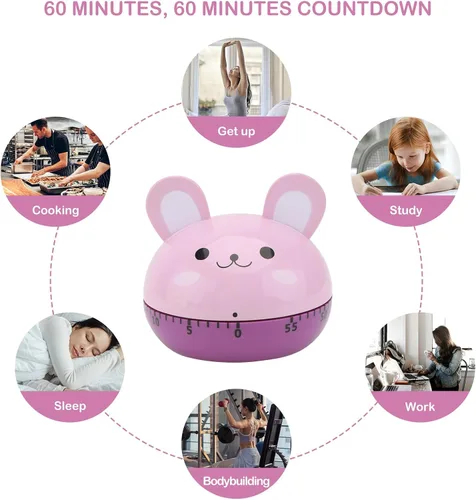Vista 9 de INOOMP Mechanical Wind-Up Timer Cartoon Rabbit Time Management Tool Kitchen Countdown Reminder for Baking and Cooking Use
