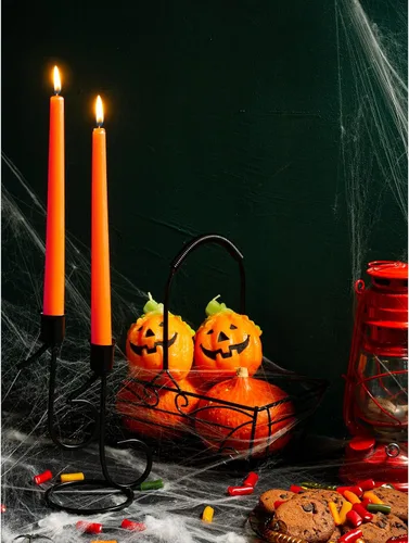 Vista 4 de CANDWAX Juego de 12 velas cónicas color naranja de 8 pulgadas, sin goteo, sin perfume, de larga duración, perfectas para fiesta de Halloween