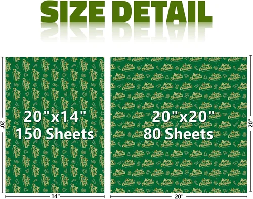Vista 3 de Bobobag Papel de seda de Navidad de 20 x 20, 80 hojas para bolsas de regalo - Papel de seda dorado para regalos de Navidad y celebraciones