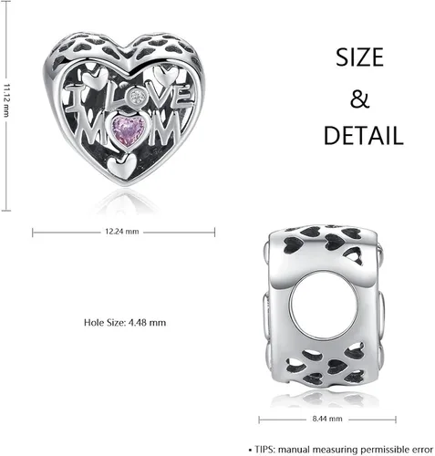 Vista 2 de ASELFAD I Love You Heart Sterling Silver Charms for Bracelets Best Valentines Day Mothers Day Christmas Anniversary Birthday Gifts for Mom Daughter