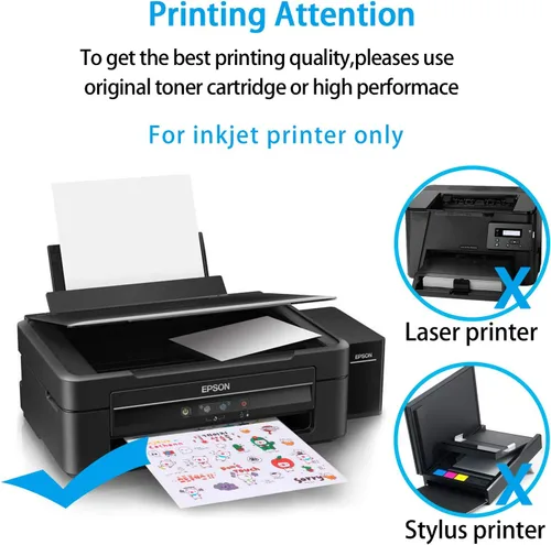 Vista 5 de Papel adhesivo de vinilo imprimible para impresora de inyección de tinta, 8.5 x 11 pulgadas, 15 hojas translúcidas de alta calidad, papel adhesivo