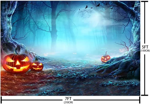 Vista 5 de SENDY Telón de fondo de Halloween de 7 x 5 pies para fotografía, noche de terror, decoración de fiesta de bosque aterrador, día de todos los santos