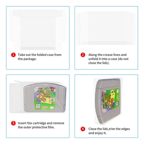 Vista 2 de 10-Pcs High Quality Plastic Protector Transparent Storage Cases Compatible with N64 Game Cartridges Anti-Dust - Scracth Free - Clear Cases Made