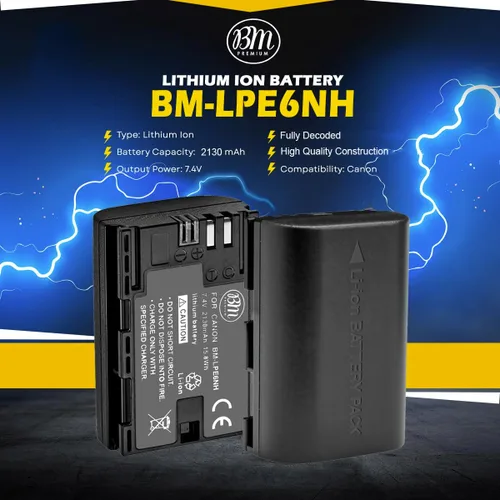 Vista 2 de BM Premium Paquete de 2 baterías LP-E6NH de alta capacidad para cámaras Canon EOS R, EOS R5, EOS R6, EOS R6 II, EOS R7, EOS 90D, EOS 60D, EOS 70D
