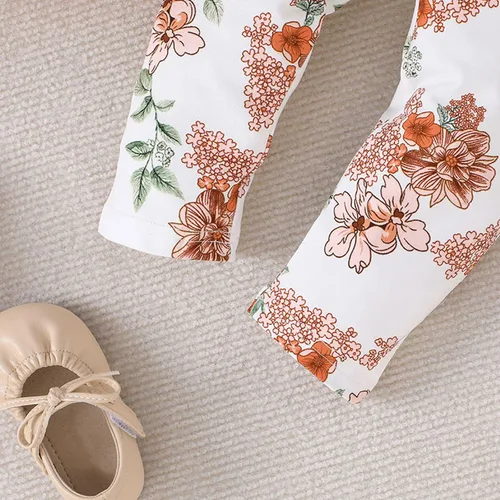 Vista 7 de Conjunto de pantalones florales de manga larga para bebés y niñas pequeñas para otoño e invierno