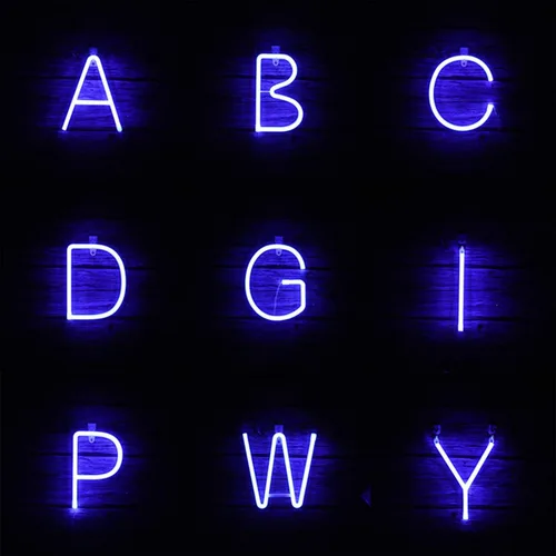 Vista 4 de ENUOLI Letrero de neón azul con letras LED USB/luces alimentadas por batería, letrero alfabético, marquesina, letra, decoración, luces nocturnas