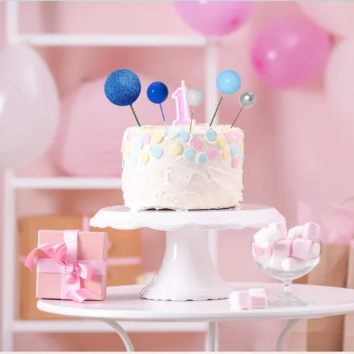 Vista 6 de ASTARON 50 piezas de palos para adornos de pastel con bolas, globos mini para suministros de decoración, bolas de espuma para pasteles para baby